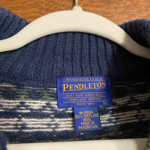 Vintage 90's 100% Wool Pendleton Quarter Zip Sweater - Picture 2 of 6